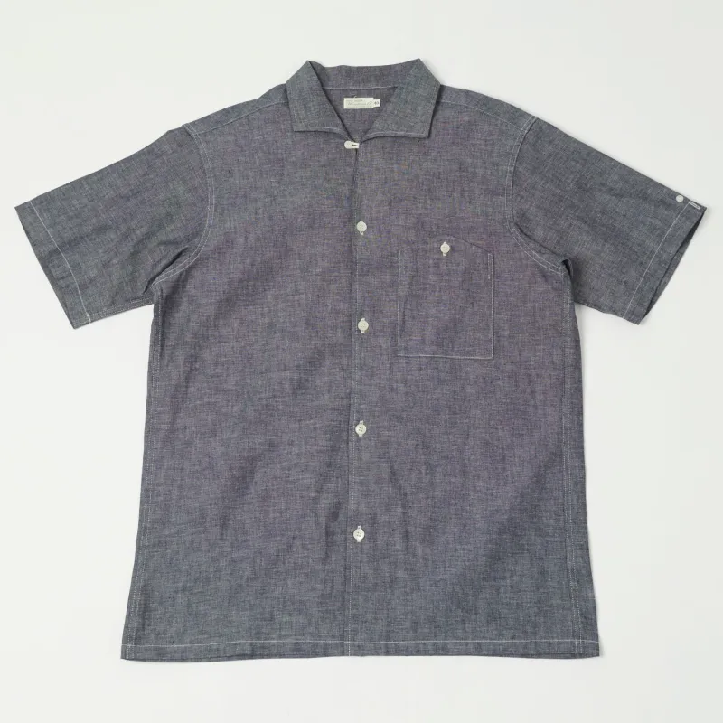 Warehouse & Co 3091 Duck Digger Open Collar Chambray Shirt - Navy sold by Son of a Stag