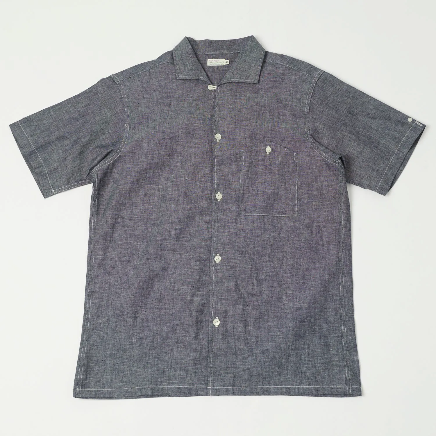 Warehouse & Co 3091 Duck Digger Open Collar Chambray Shirt - Navy sold by Son of a Stag
