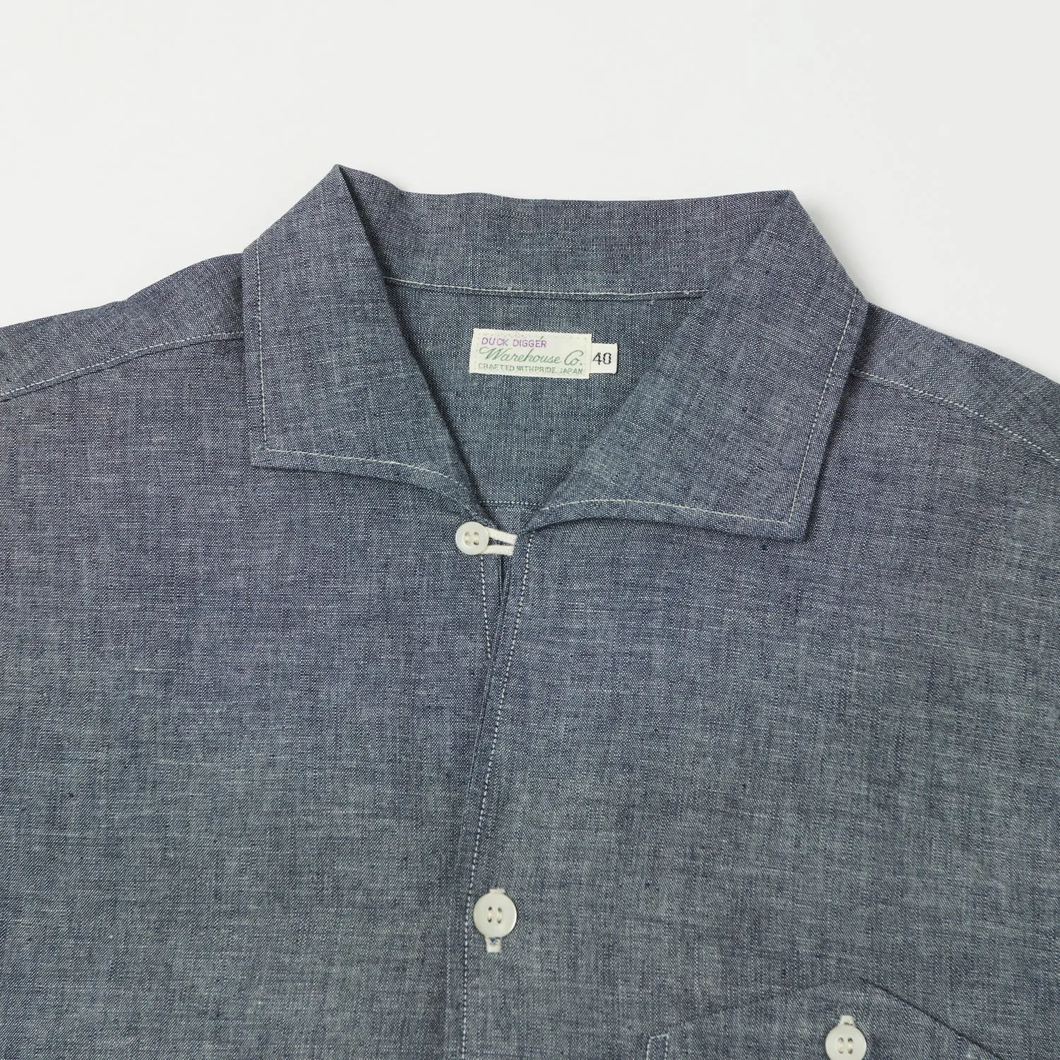 Warehouse & Co 3091 Duck Digger Open Collar Chambray Shirt - Navy sold by Son of a Stag product image thumbnail 2
