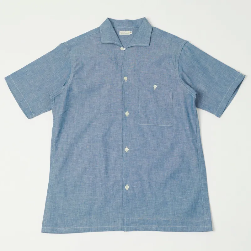 Warehouse & Co 3091 Duck Digger Open Collar Chambray Shirt - Blue sold by Son of a Stag