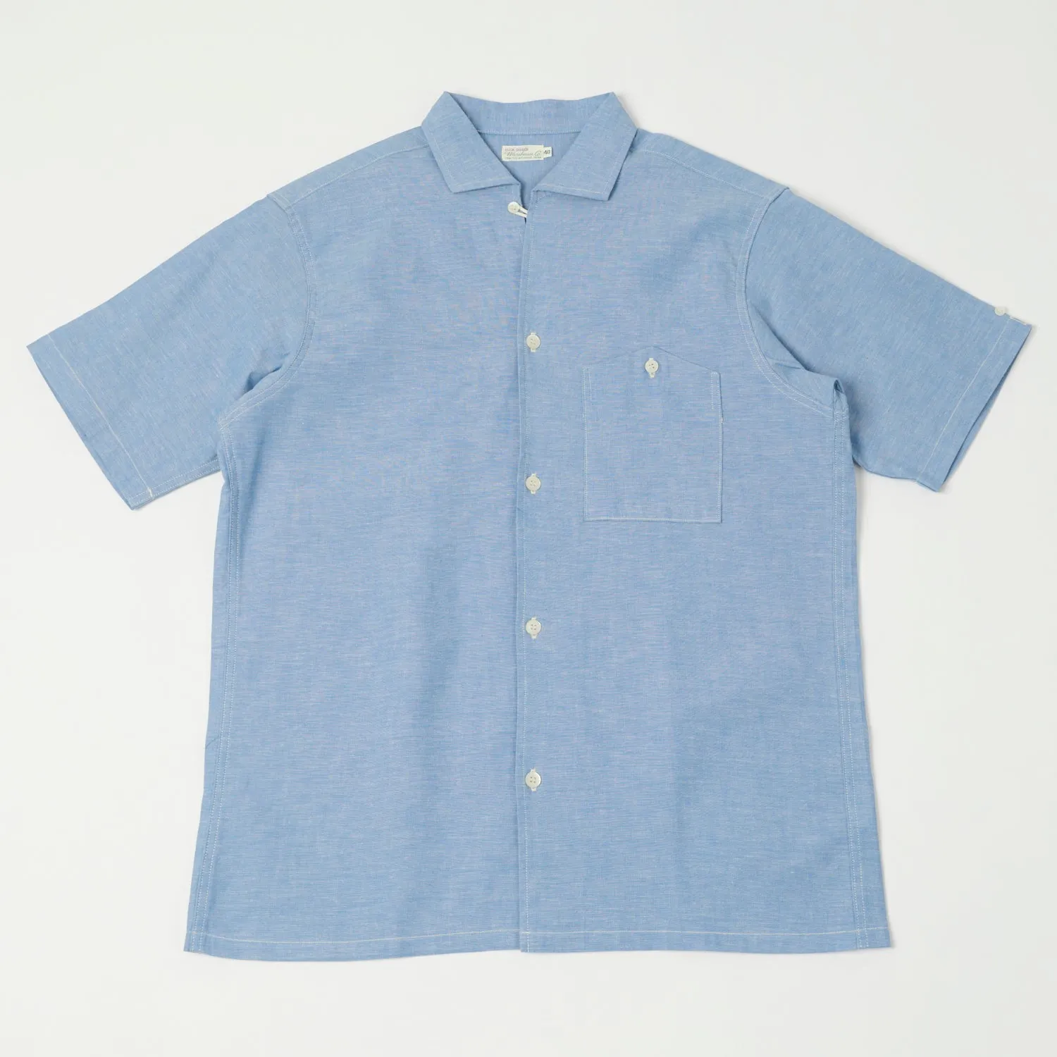 Warehouse & Co 3091 Duck Digger Open Collar Chambray Shirt - Sax sold by Son of a Stag