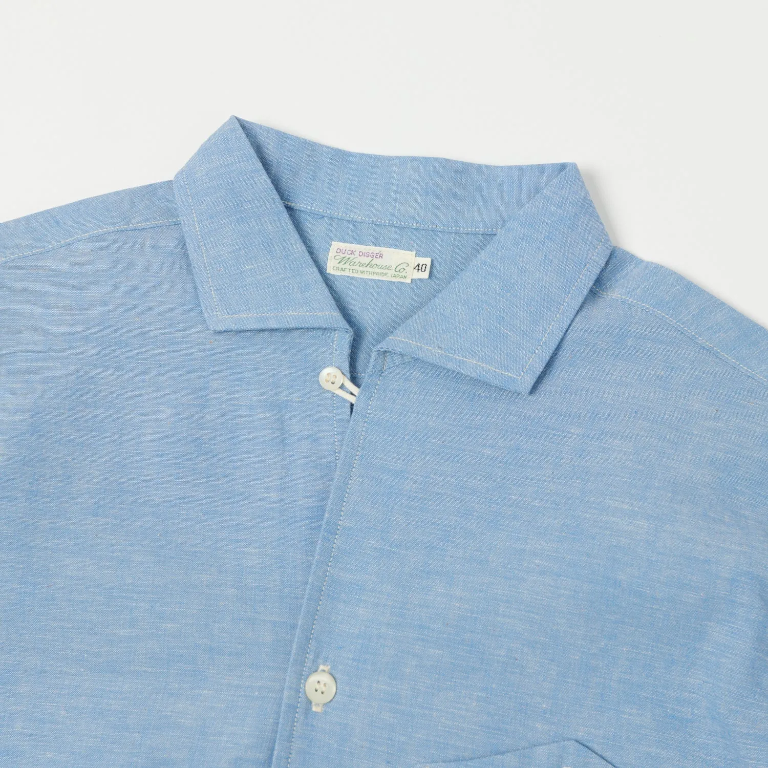 Warehouse & Co 3091 Duck Digger Open Collar Chambray Shirt - Sax sold by Son of a Stag product image thumbnail 2