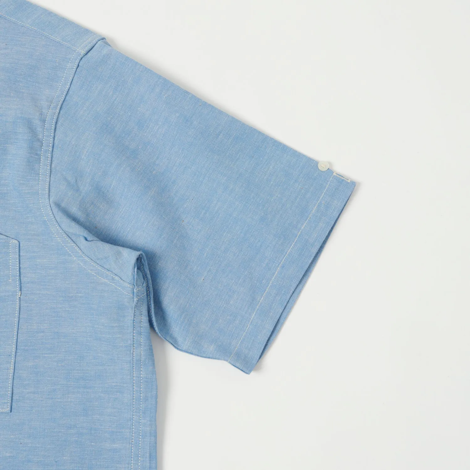 Warehouse & Co 3091 Duck Digger Open Collar Chambray Shirt - Sax sold by Son of a Stag product image thumbnail 5