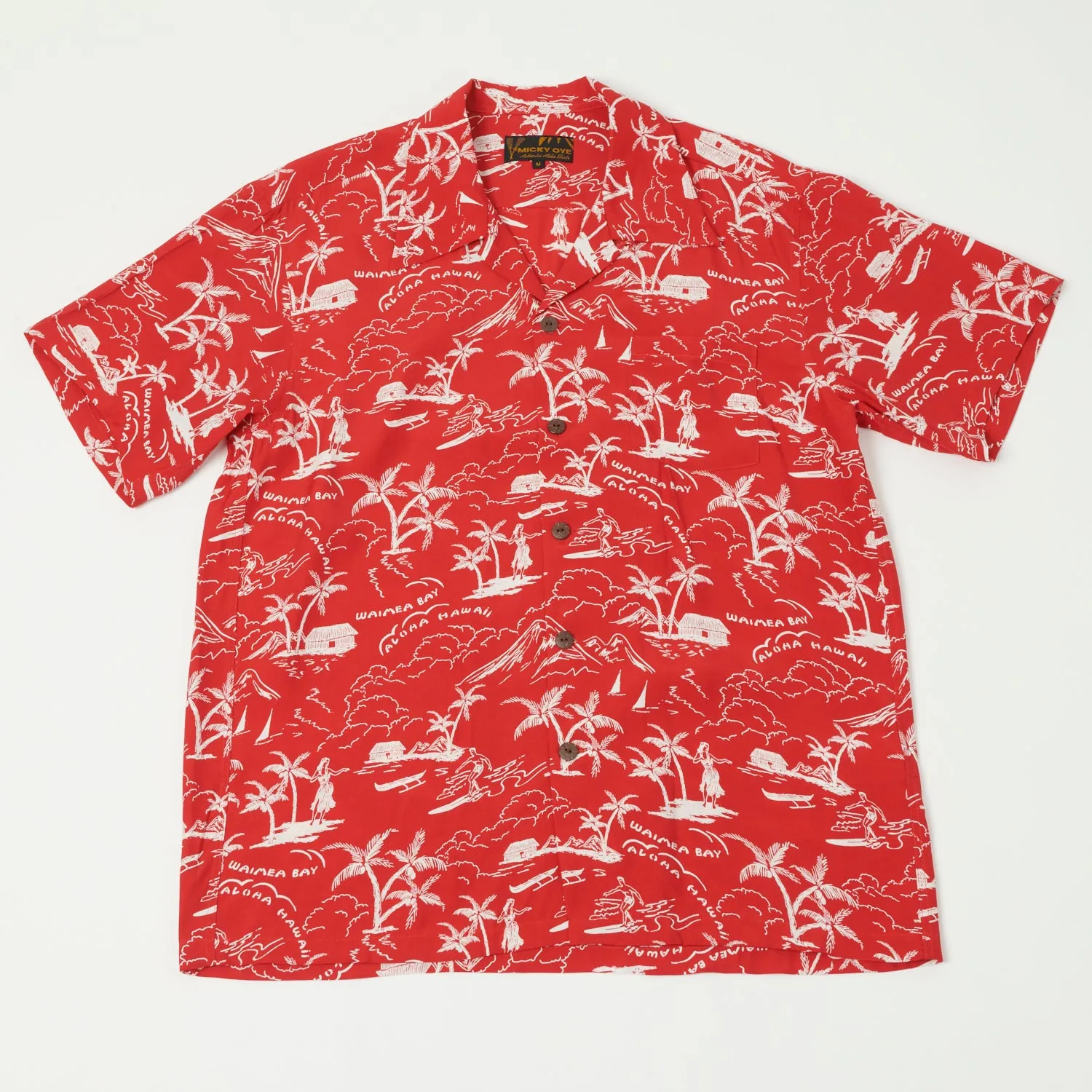 Micky Oye 'Waimea Bay' Aloha Shirt - Red sold by Son of a Stag