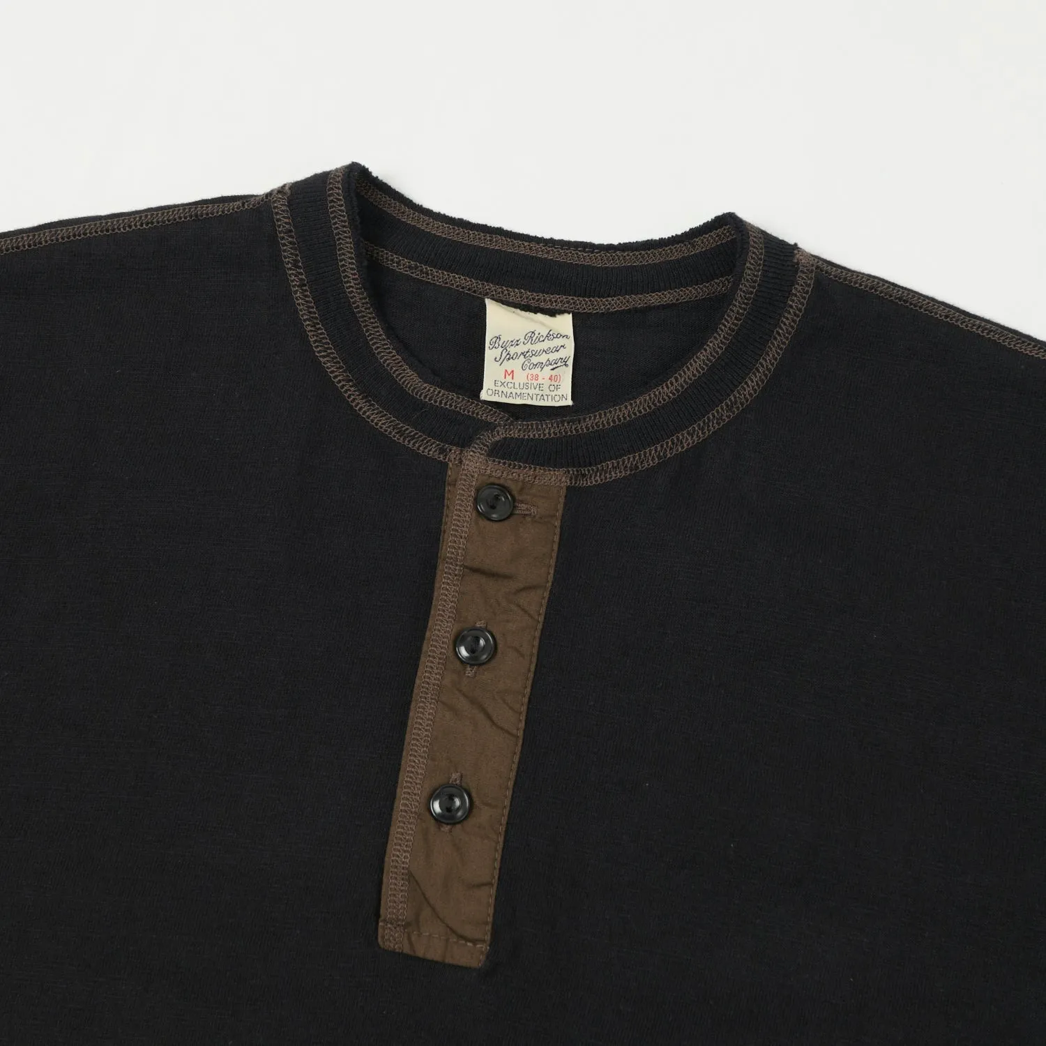 Buzz Rickson's Slub Henley T-Shirt - Black sold by Son of a Stag product image thumbnail 2
