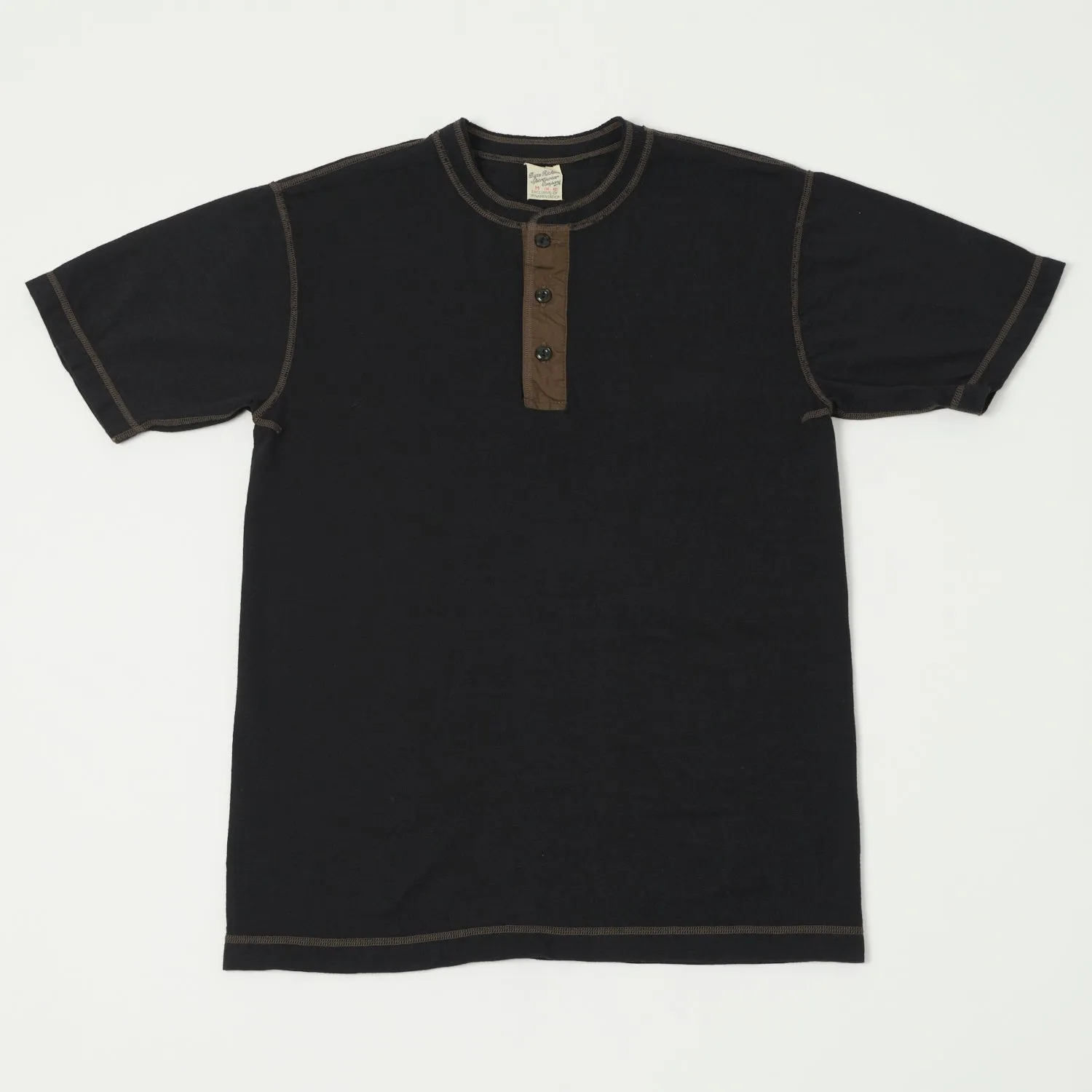 Buzz Rickson's Slub Henley T-Shirt - Black sold by Son of a Stag