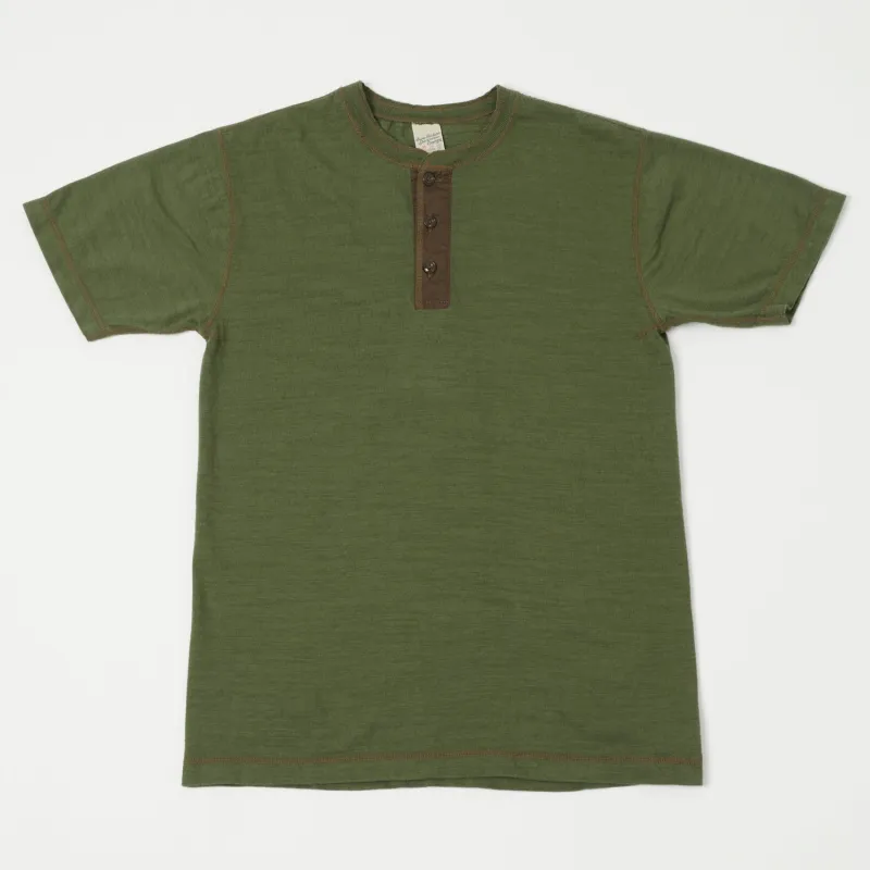 Buzz Rickson's Slub Henley T-Shirt - Olive sold by Son of a Stag
