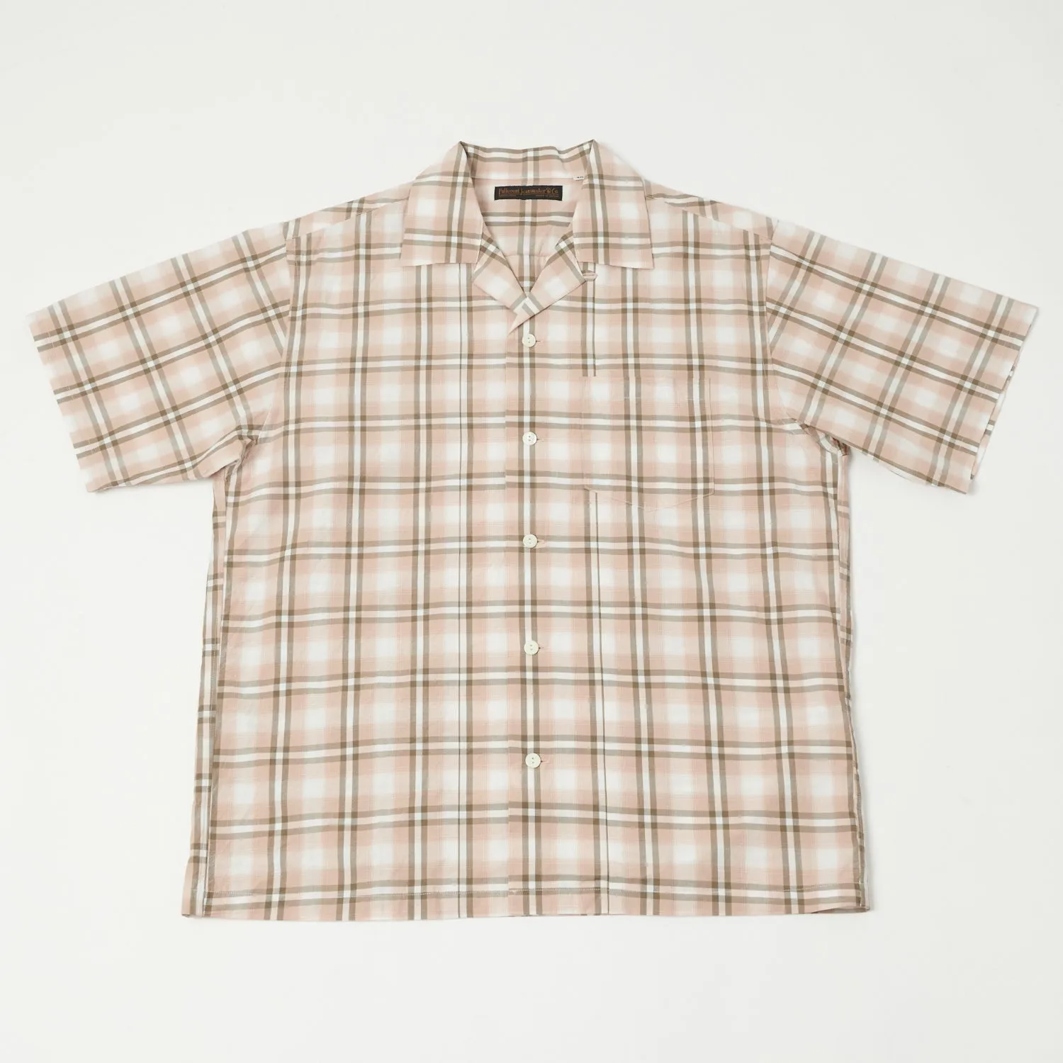 FULLCOUNT 4075 Broad Check Open Collar Shirt - Pink sold by Son of a Stag