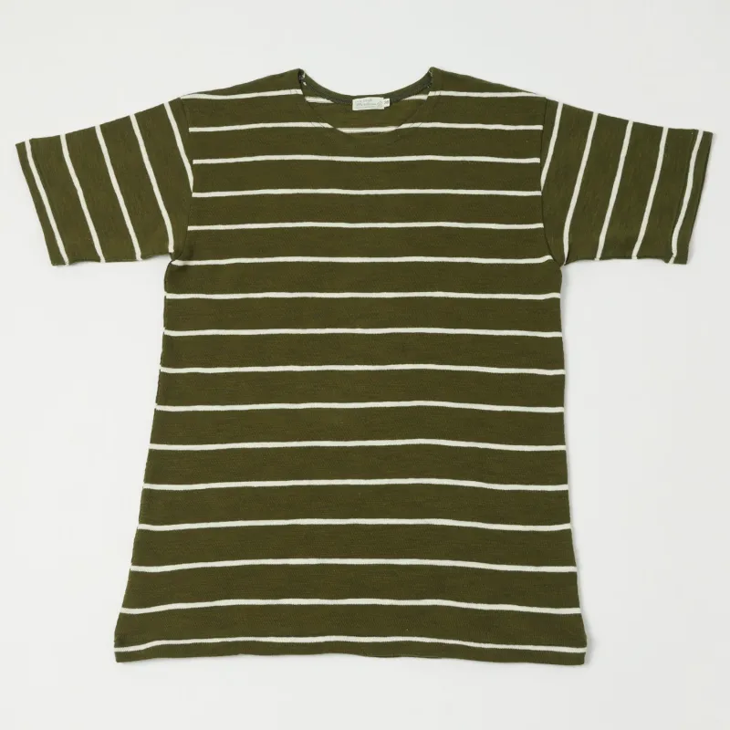 Warehouse & Co 4087 Duck Digger Stripe T-Shirt - Green/Off White sold by Son of a Stag