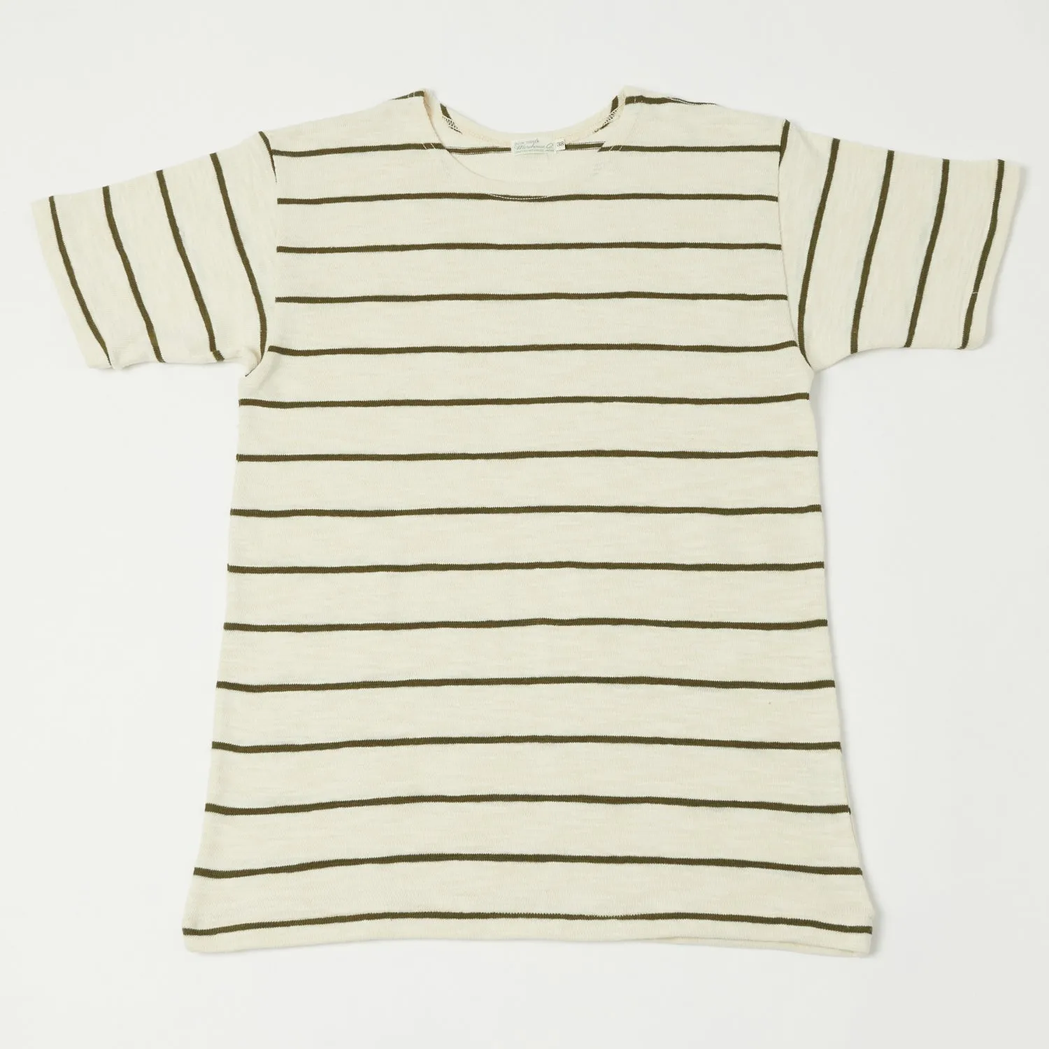 Warehouse & Co 4087 Duck Digger Stripe T-Shirt - Off White/Green sold by Son of a Stag