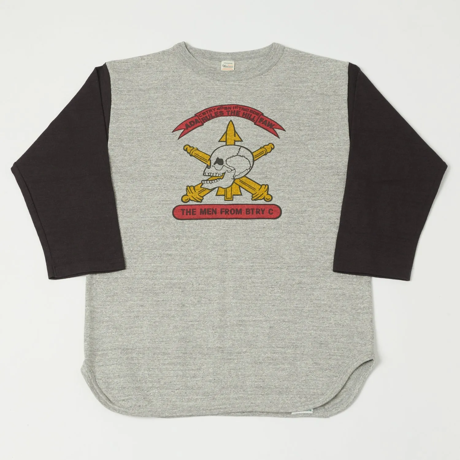 Warehouse & Co 4800 'Men From BTRY C' Baseball T-Shirt - Heather Grey/Sumikuro sold by Son of a Stag