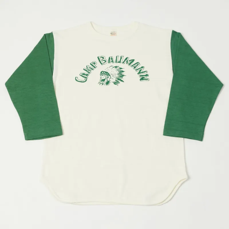 Warehouse & Co 4800 'Camp Baumann' Baseball T-Shirt - Cream/Green sold by Son of a Stag