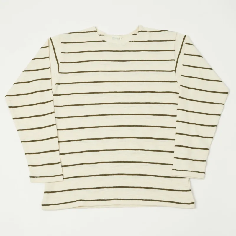 Warehouse & Co 4088 Duck Digger Long Sleeve Stripe T-Shirt - Off White/Green made by WAREHOUSE & CO.