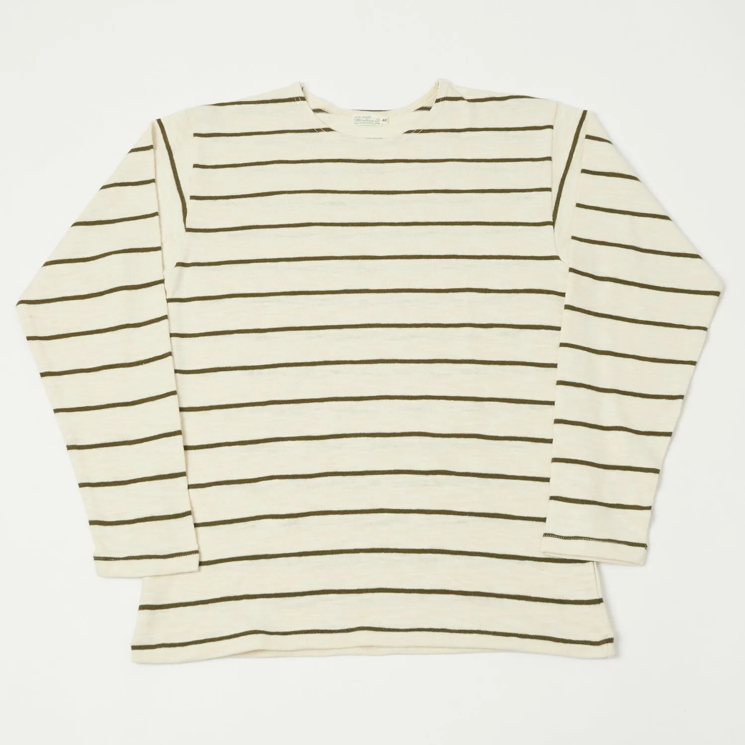 Warehouse & Co 4088 Duck Digger Long Sleeve Stripe T-Shirt - Off White/Green sold by Son of a Stag