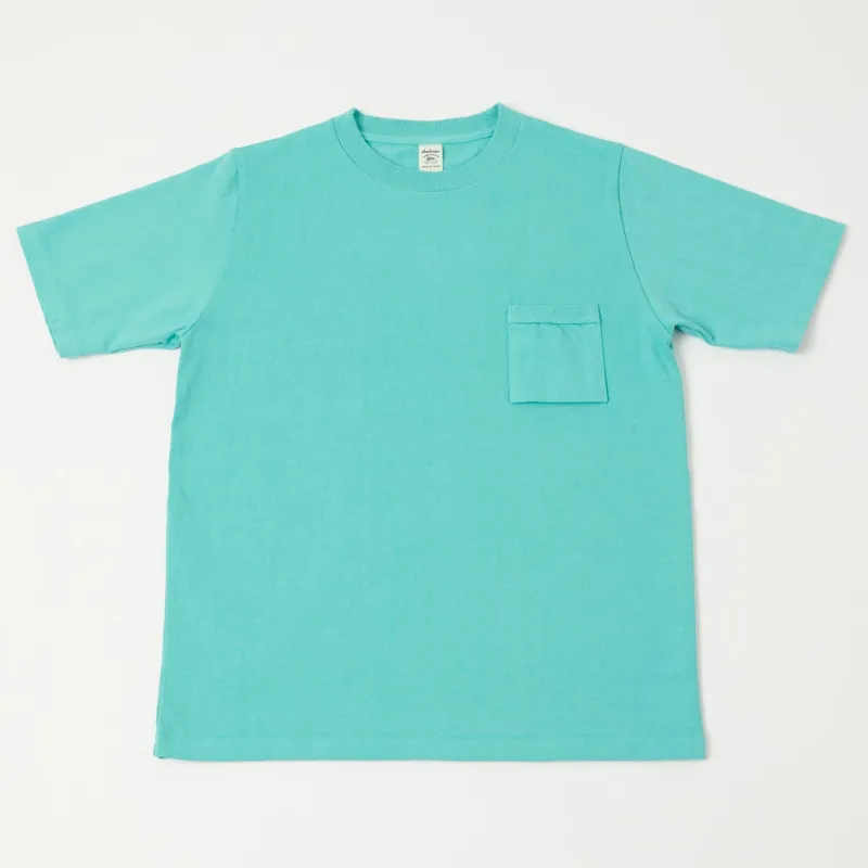 Jackman Dotsume Pocket T-Shirt - Turquoise Blue sold by Son of a Stag