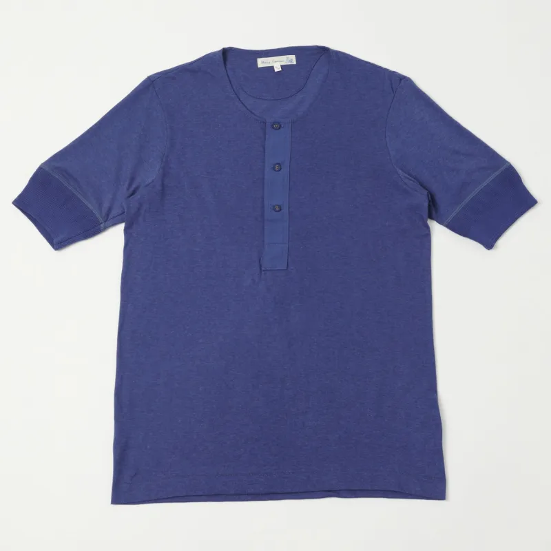 Merz b. Schwanen 103 Lightweight Short Sleeve Henley - Pacific made by Merz B. Schwanen