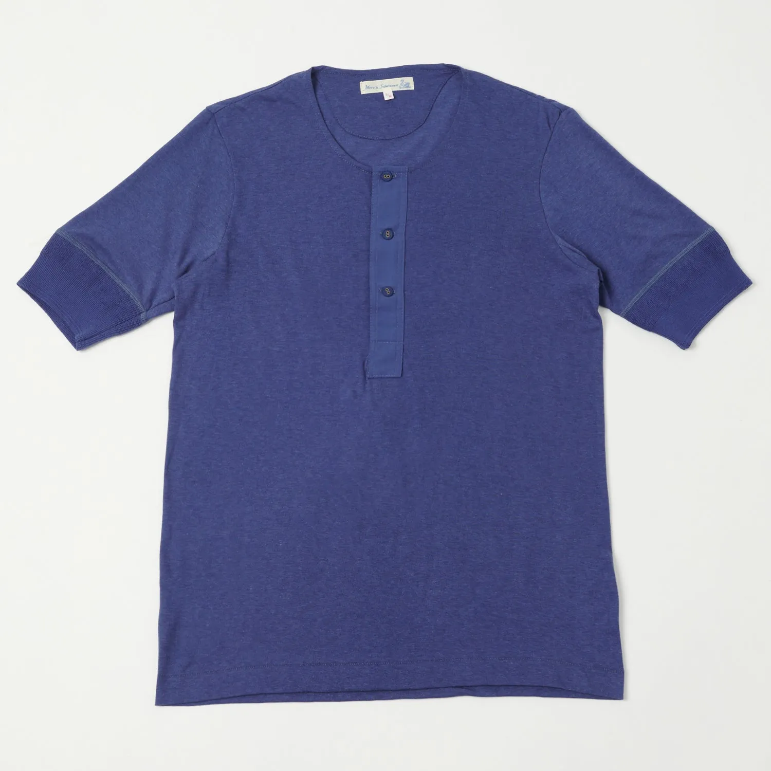 Merz b. Schwanen 103 Lightweight Short Sleeve Henley - Pacific sold by Son of a Stag