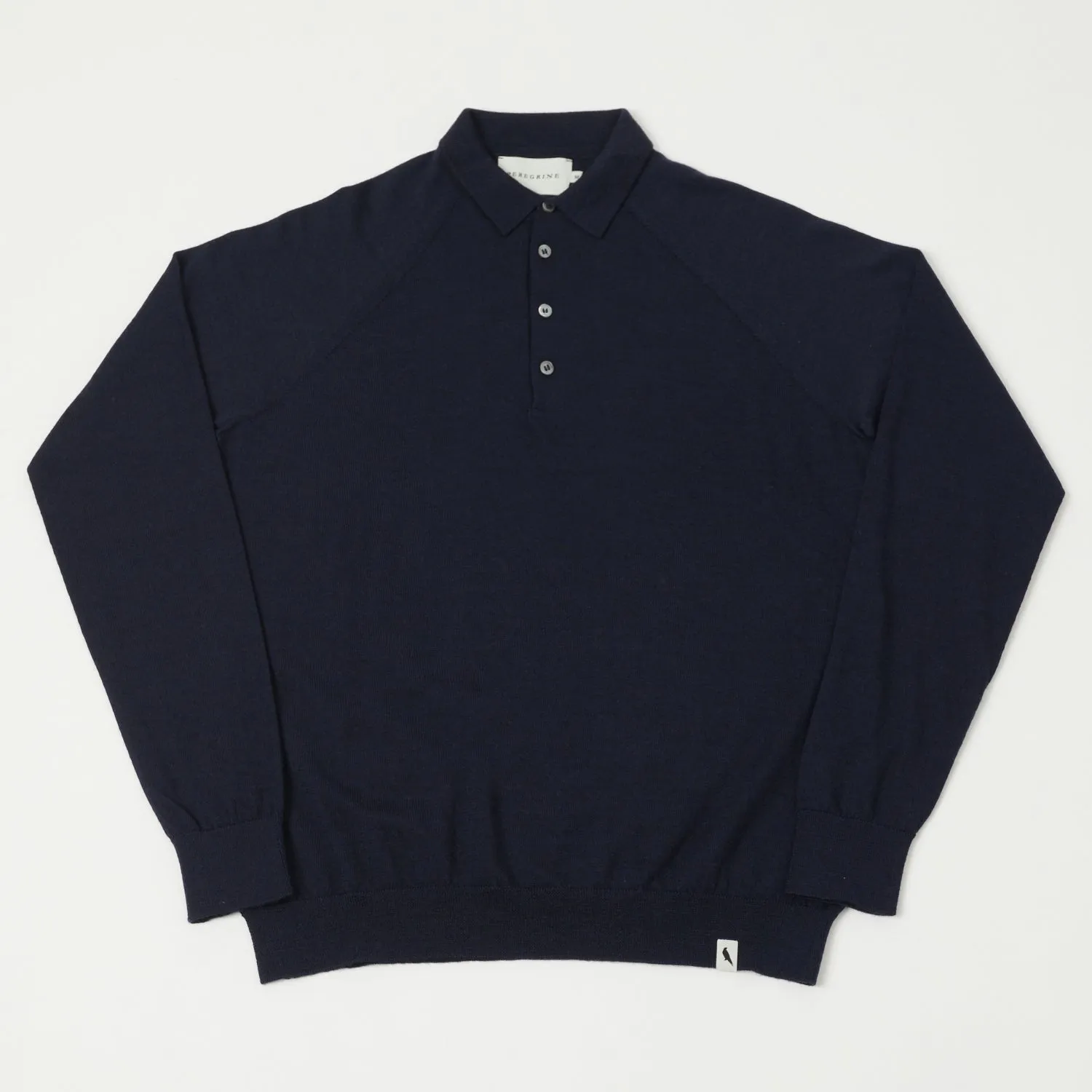 Peregrine Long Sleeve Wool Polo Shirt - Navy sold by Son of a Stag