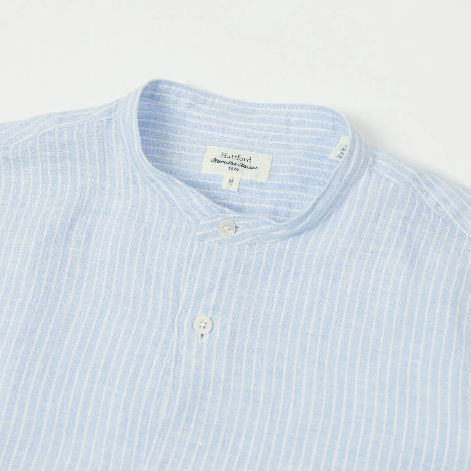 Hartford 'Premium Pat' Grandad-Collar Linen Shirt - Blue Stripe sold by Son of a Stag product image thumbnail 2