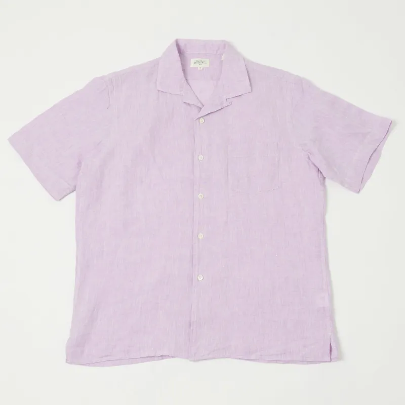 Hartford 'Palm' Camp Collar Linen Shirt - Violet sold by Son of a Stag