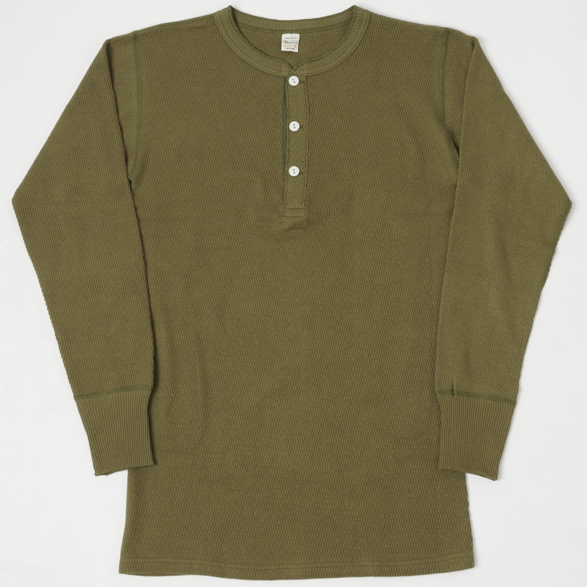 Warehouse & Co 5904 Waffle Knit Thermal Henley - Olive Drab sold by Son of a Stag