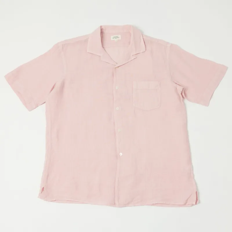 Hartford 'Palm' Camp Collar Linen Shirt - Faded Pink sold by Son of a Stag