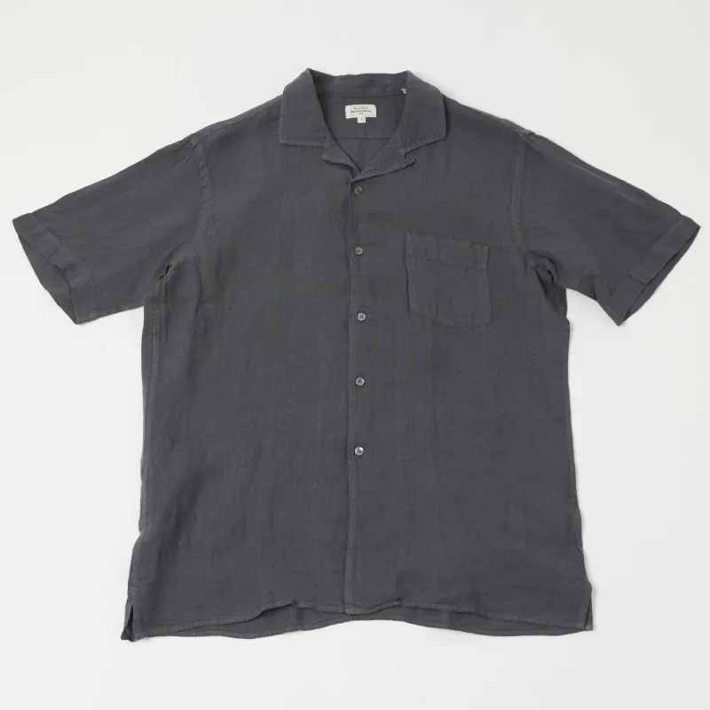 Hartford 'Palm' Camp Collar Linen Shirt - Charcoal sold by Son of a Stag