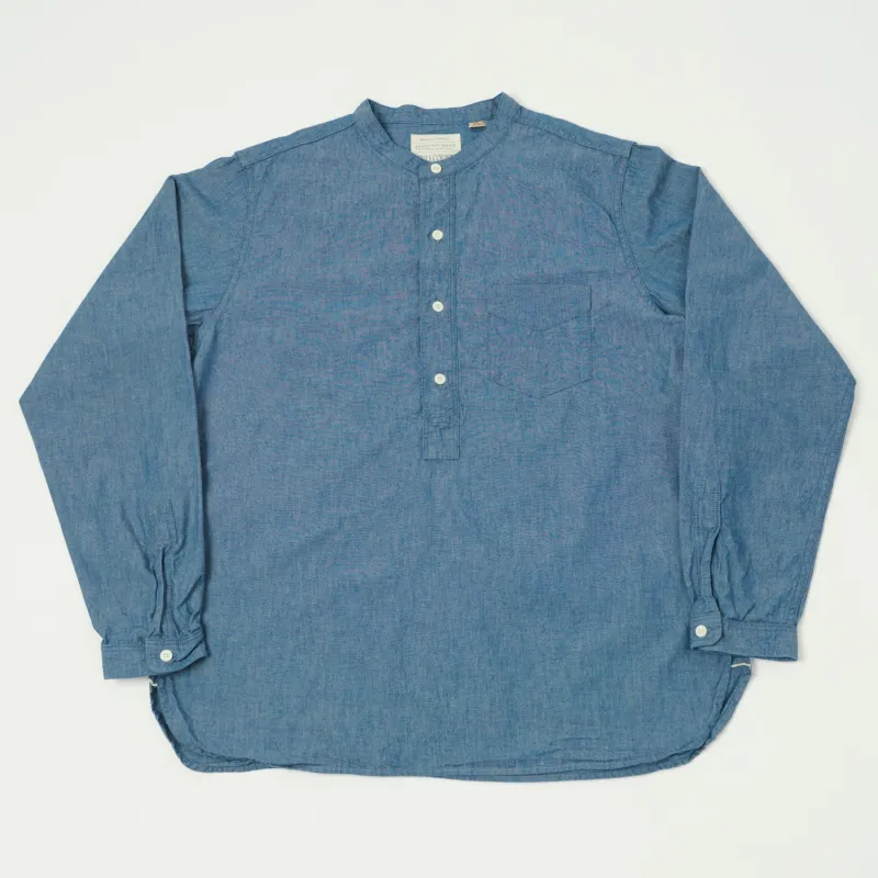 Full Count 4900 Stand Collar Pullover Chambray Shirt - Blue sold by Son of a Stag