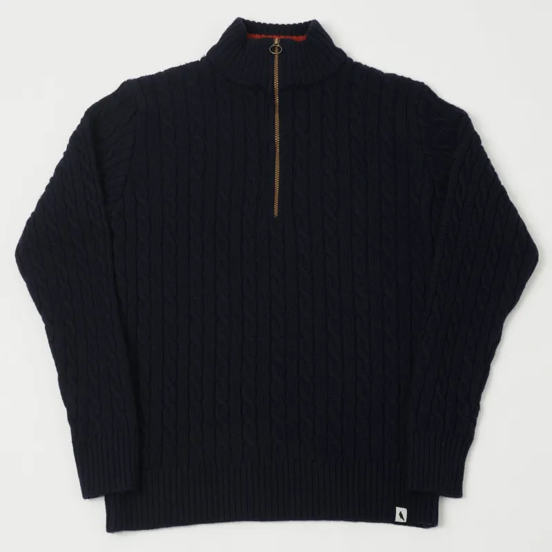 Peregrine Cable Knit Quarter Zip Jumper - Navy sold by Son of a Stag