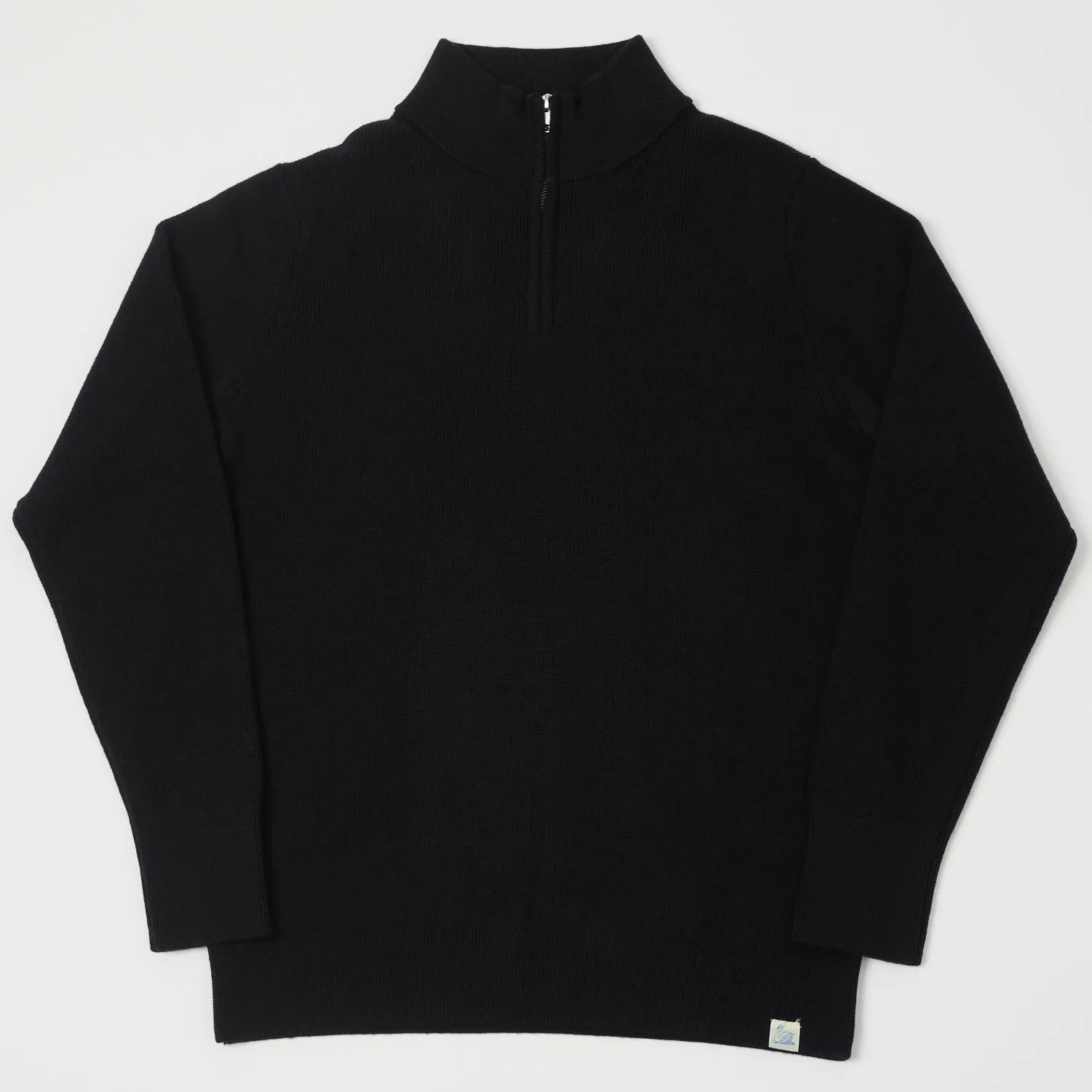 Merz b. Schwanen 'Good Basics' Merino Wool Quarter Zip Pullover - Deep Black sold by Son of a Stag
