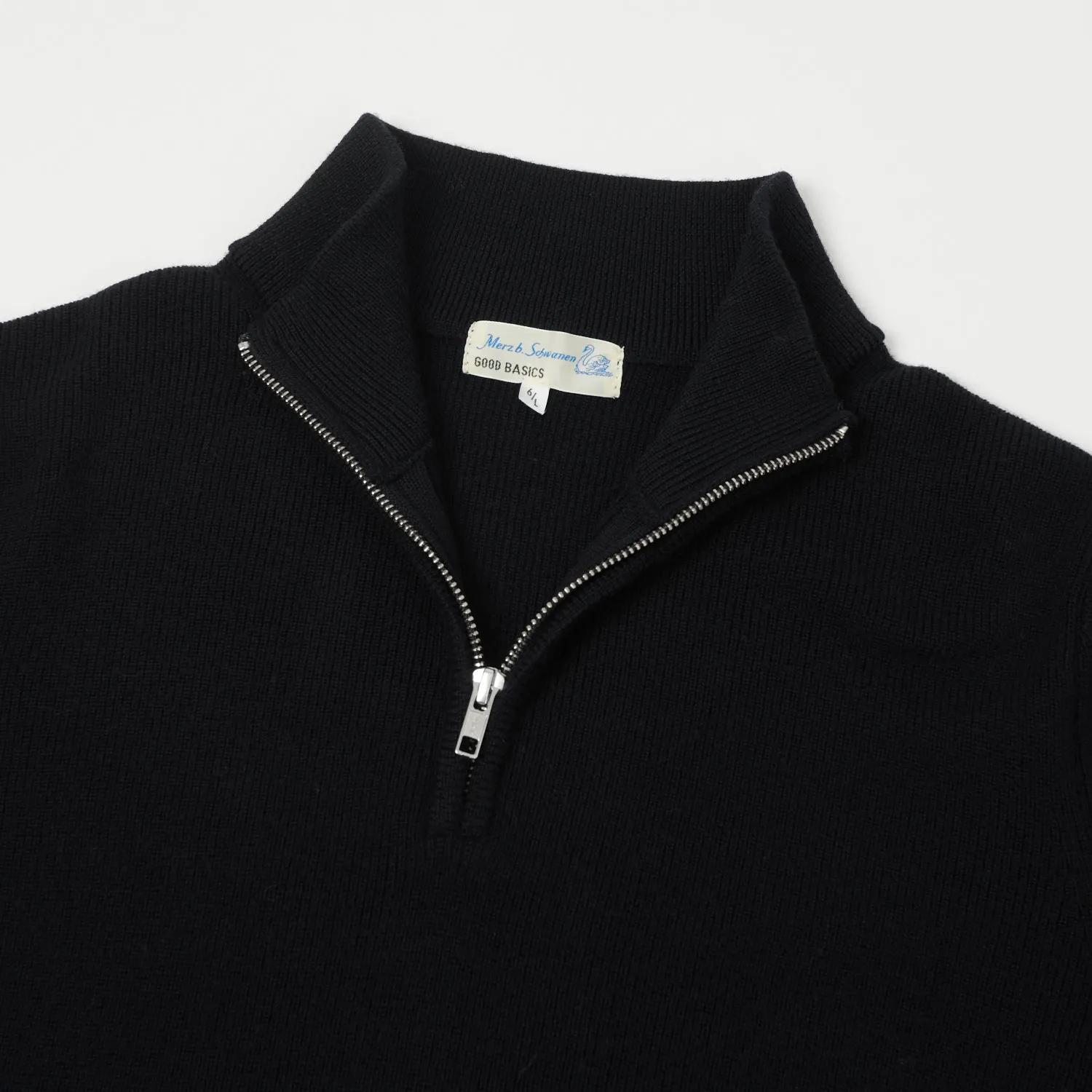 Merz b. Schwanen 'Good Basics' Merino Wool Quarter Zip Pullover - Deep Black sold by Son of a Stag product image thumbnail 2