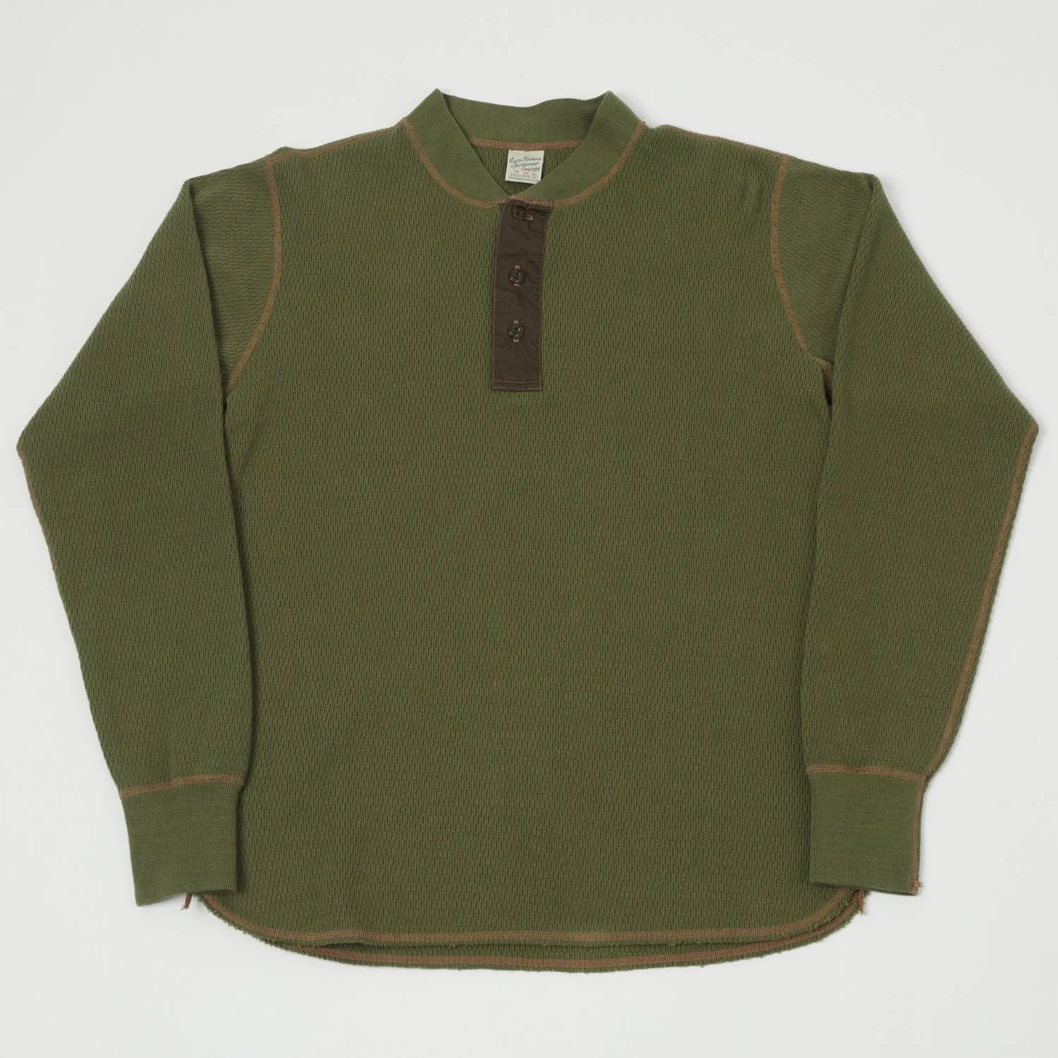 Buzz Rickson's Long Sleeve Thermal Henley - Olive sold by Son of a Stag