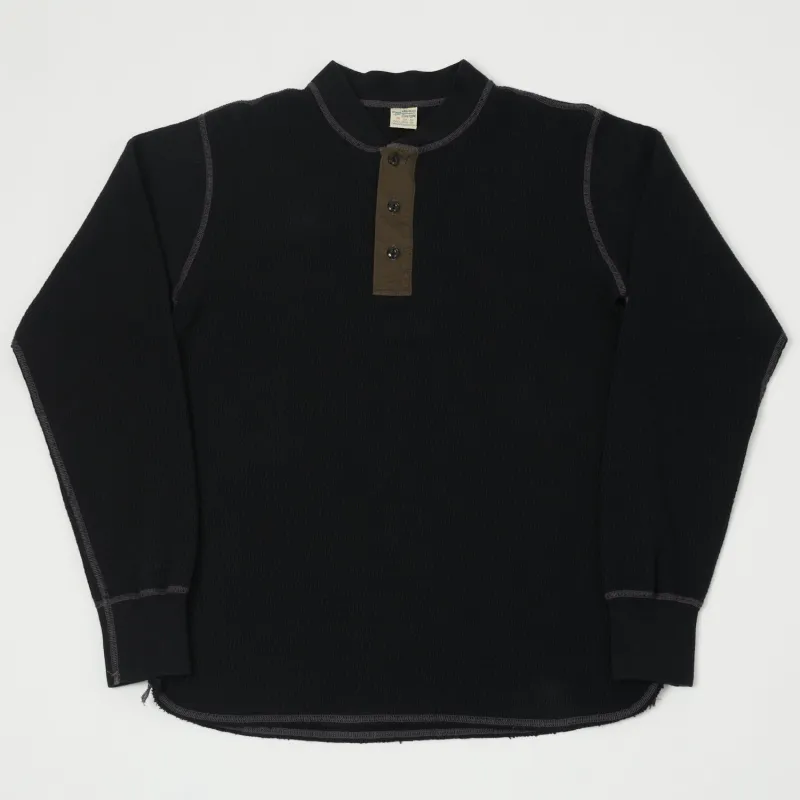 Buzz Rickson's Long Sleeve Thermal Henley - Black sold by Son of a Stag