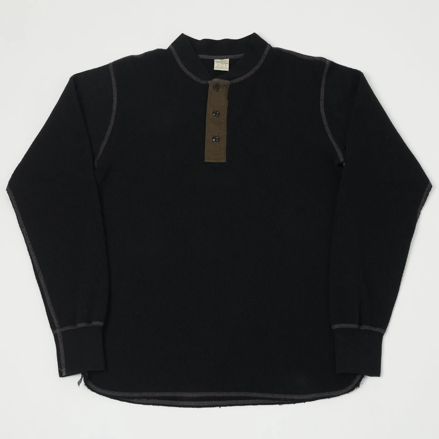 Buzz Rickson's Long Sleeve Thermal Henley - Black sold by Son of a Stag