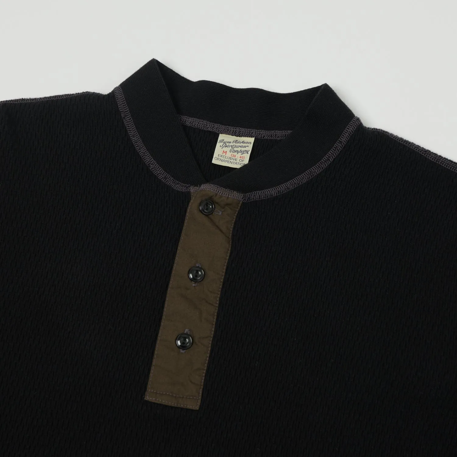 Buzz Rickson's Long Sleeve Thermal Henley - Black sold by Son of a Stag product image thumbnail 2