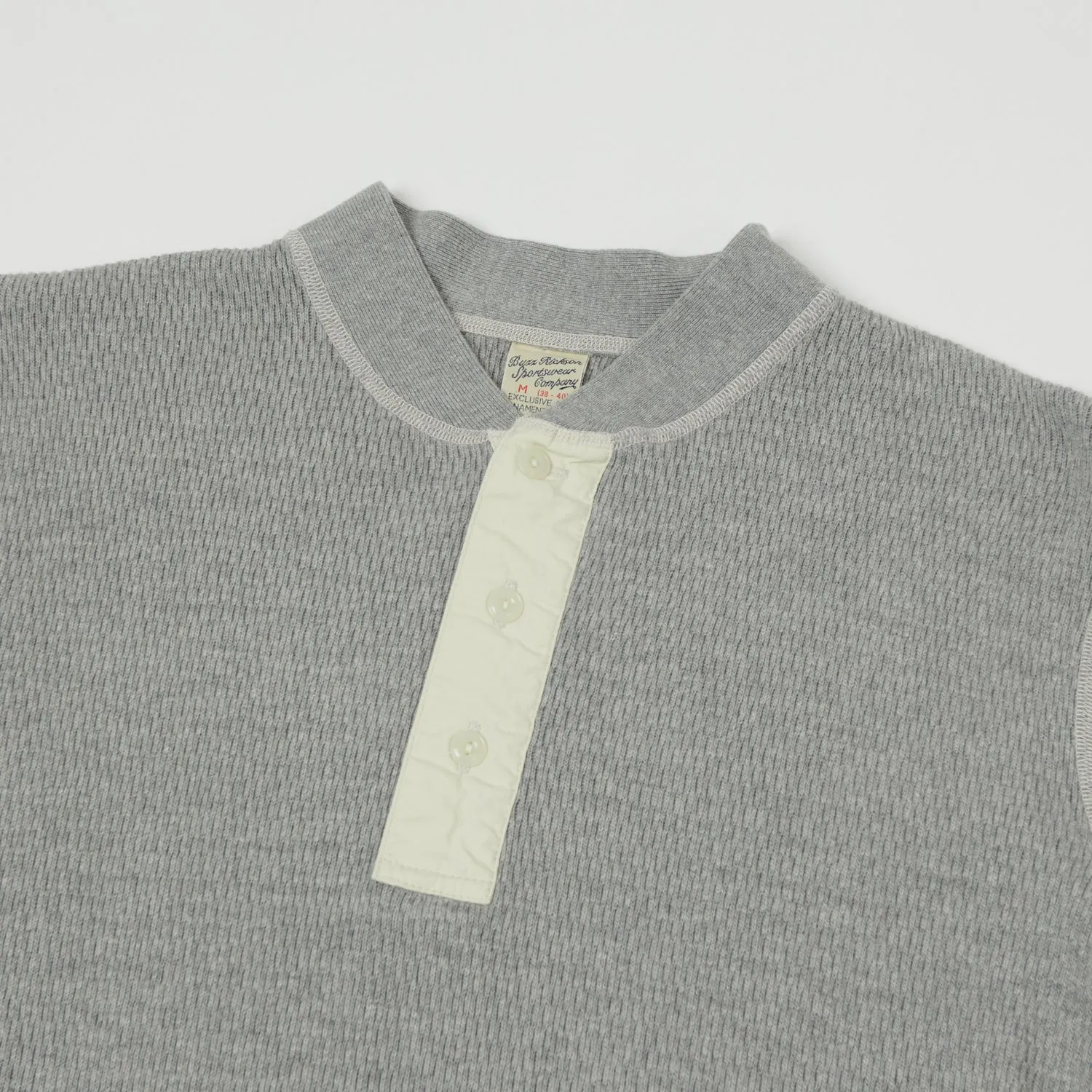 Buzz Rickson's Long Sleeve Thermal Henley - Heather Grey sold by Son of a Stag product image thumbnail 2
