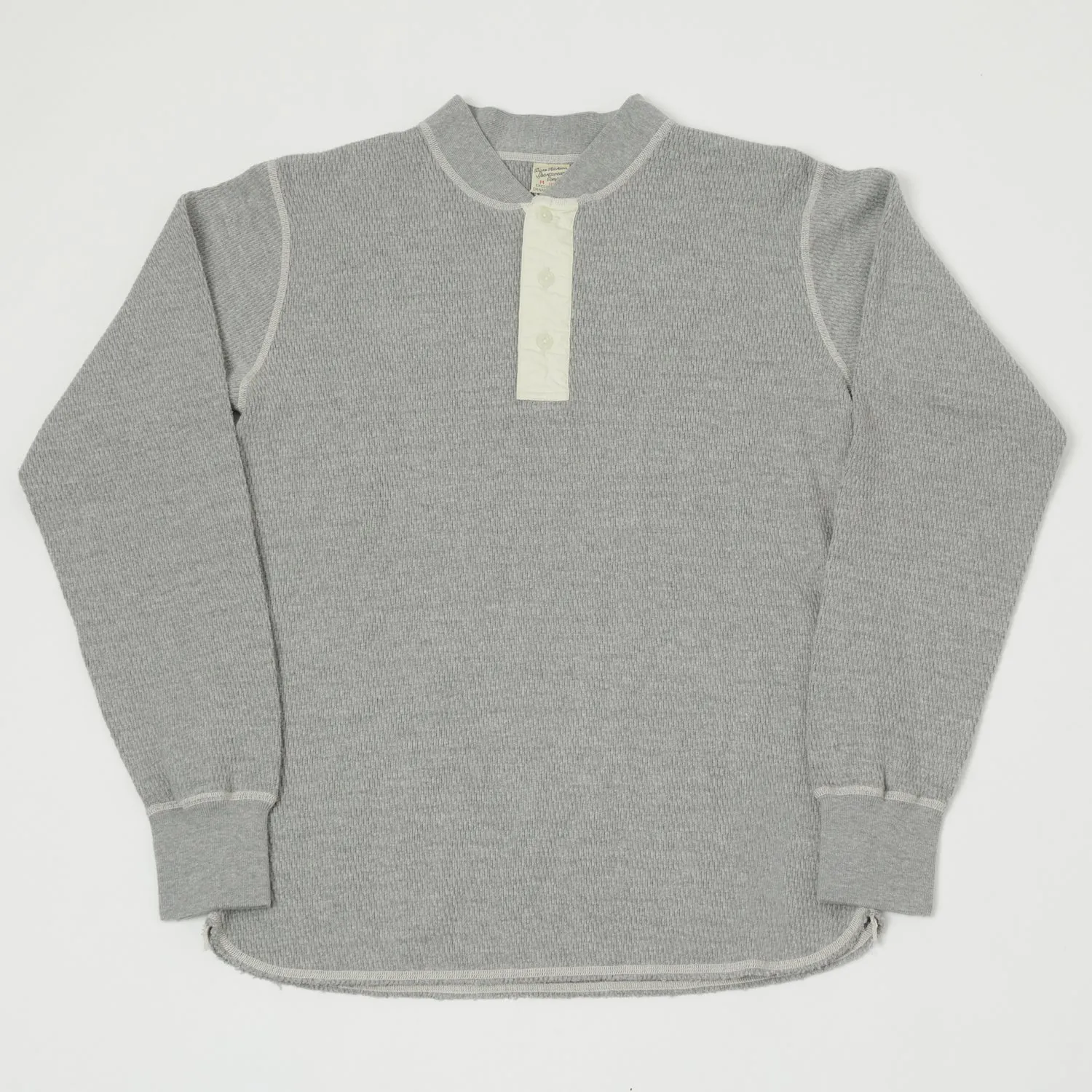 Buzz Rickson's Long Sleeve Thermal Henley - Heather Grey sold by Son of a Stag