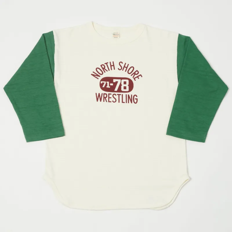 Warehouse & Co 4800 'North Shore' Baseball T-Shirt - Cream/Green sold by Son of a Stag