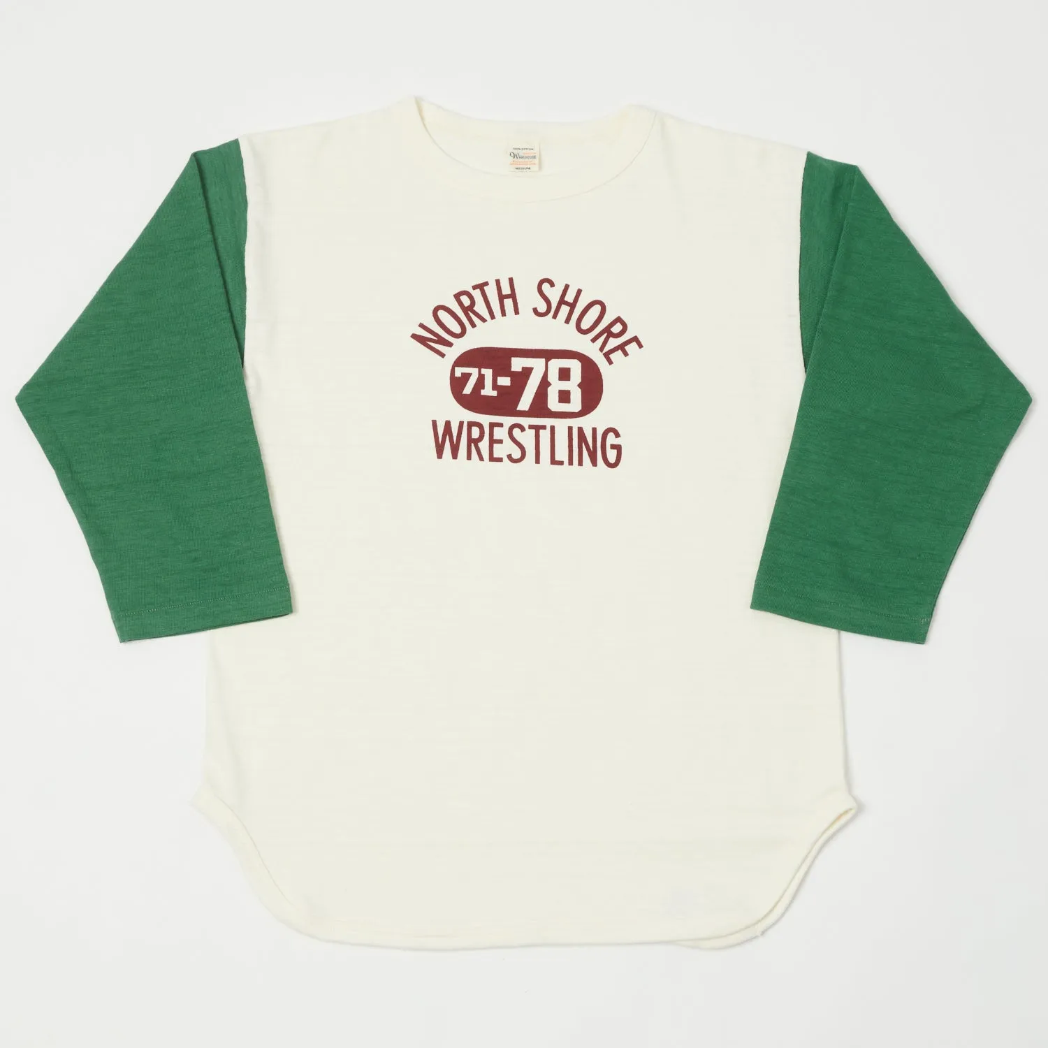 Warehouse & Co 4800 'North Shore' Baseball T-Shirt - Cream/Green sold by Son of a Stag