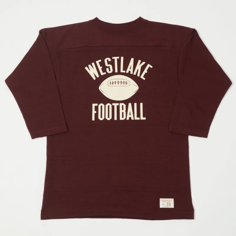 Warehouse & Co 4063 'West Lake' 3/4 Sleeve Football T-Shirt - Bordeaux sold by Son of a Stag