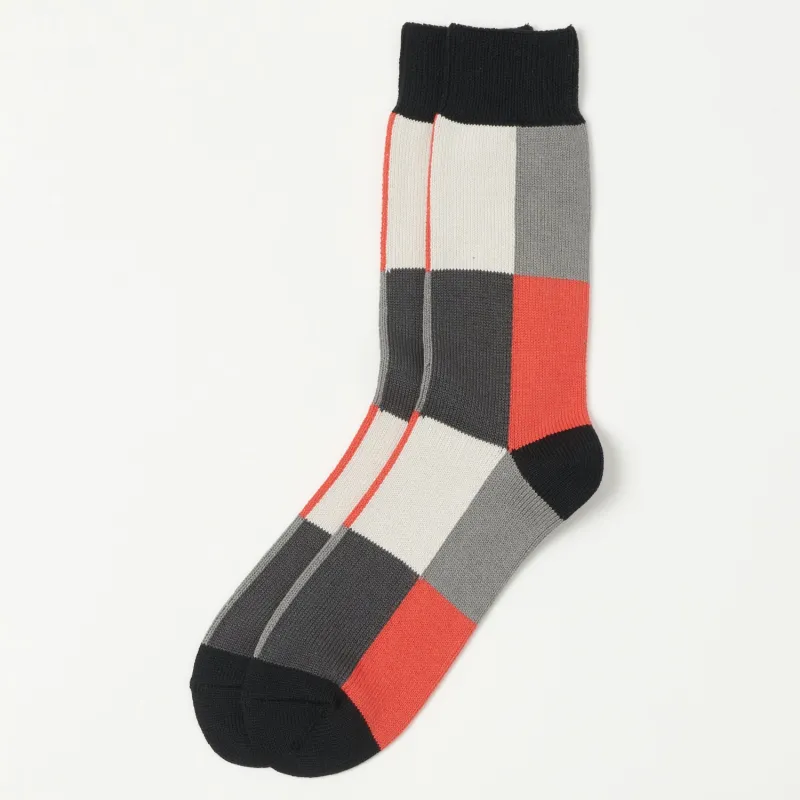 RoToTo 4 Panel Crew Sock - Black/Grey/Light Red sold by Son of a Stag