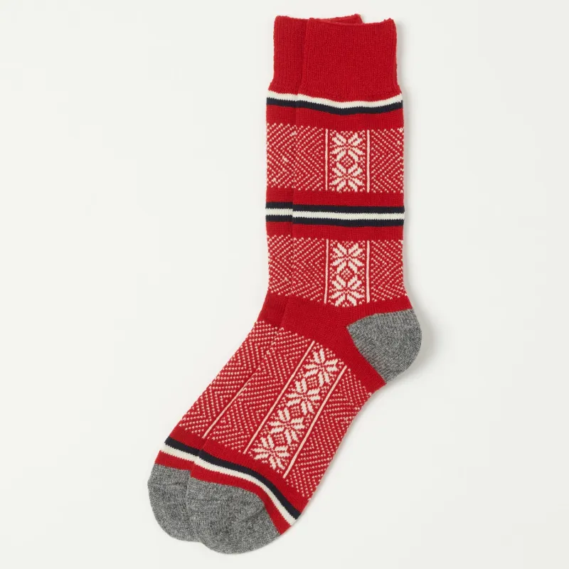 RoToTo Jacquard Crew Sock Ski Pattern - Red/Ivory sold by Son of a Stag