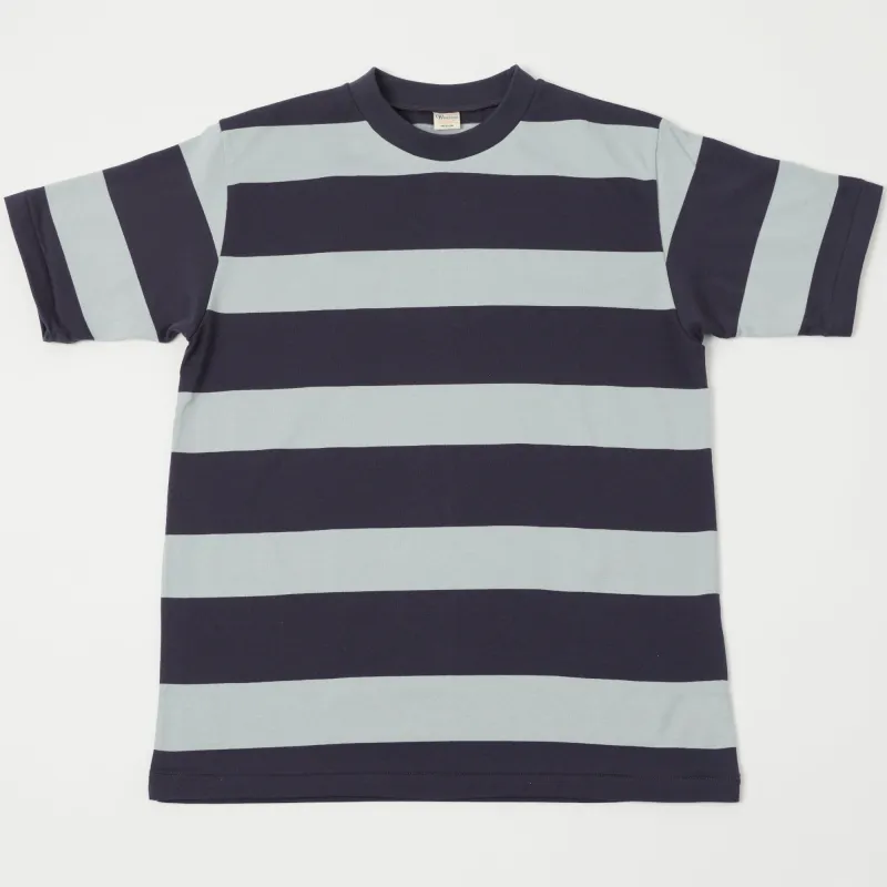 Warehouse & Co 4089 Border Stripe T-Shirt - Navy/ Sax Grey sold by Son of a Stag
