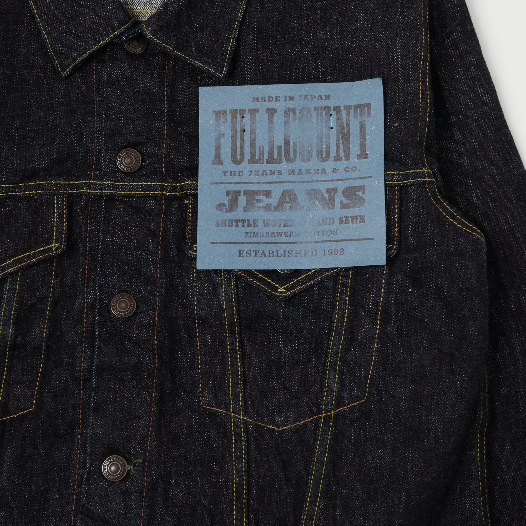 FULLCOUNT 2101XX 15.5oz Type III Denim Jacket - One Wash sold by Son of a Stag product image thumbnail 3