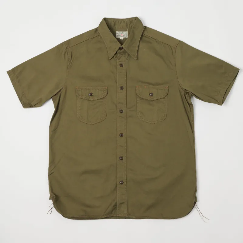 Buzz Rickson's Short Sleeve Herringbone Work Shirt - Olive sold by Son of a Stag