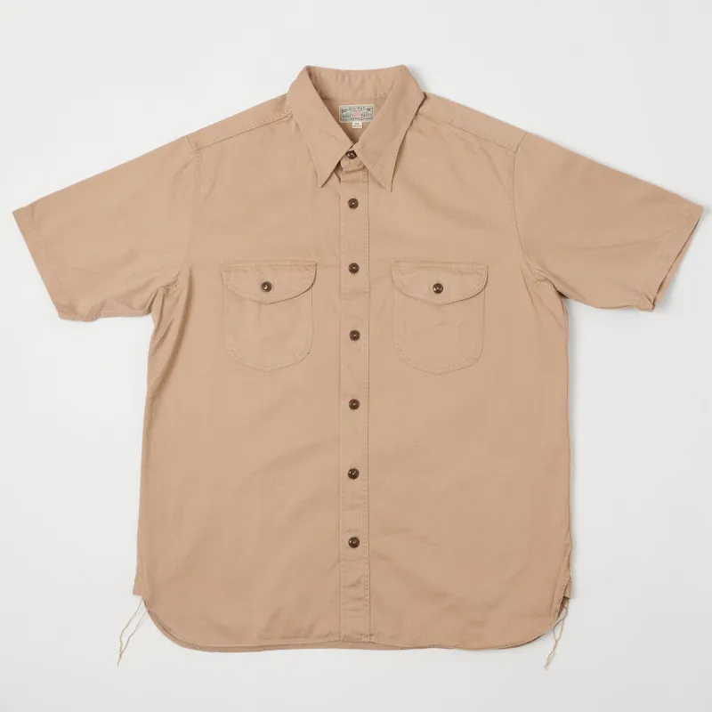 Buzz Rickson's Short Sleeve Herringbone Work Shirt - Beige sold by Son of a Stag