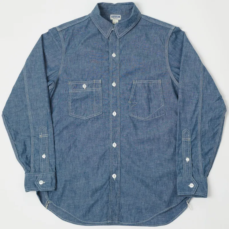 Freewheelers & Co Ironalls Long Sleeve Work Shirt - Indigo Chambray sold by Son of a Stag