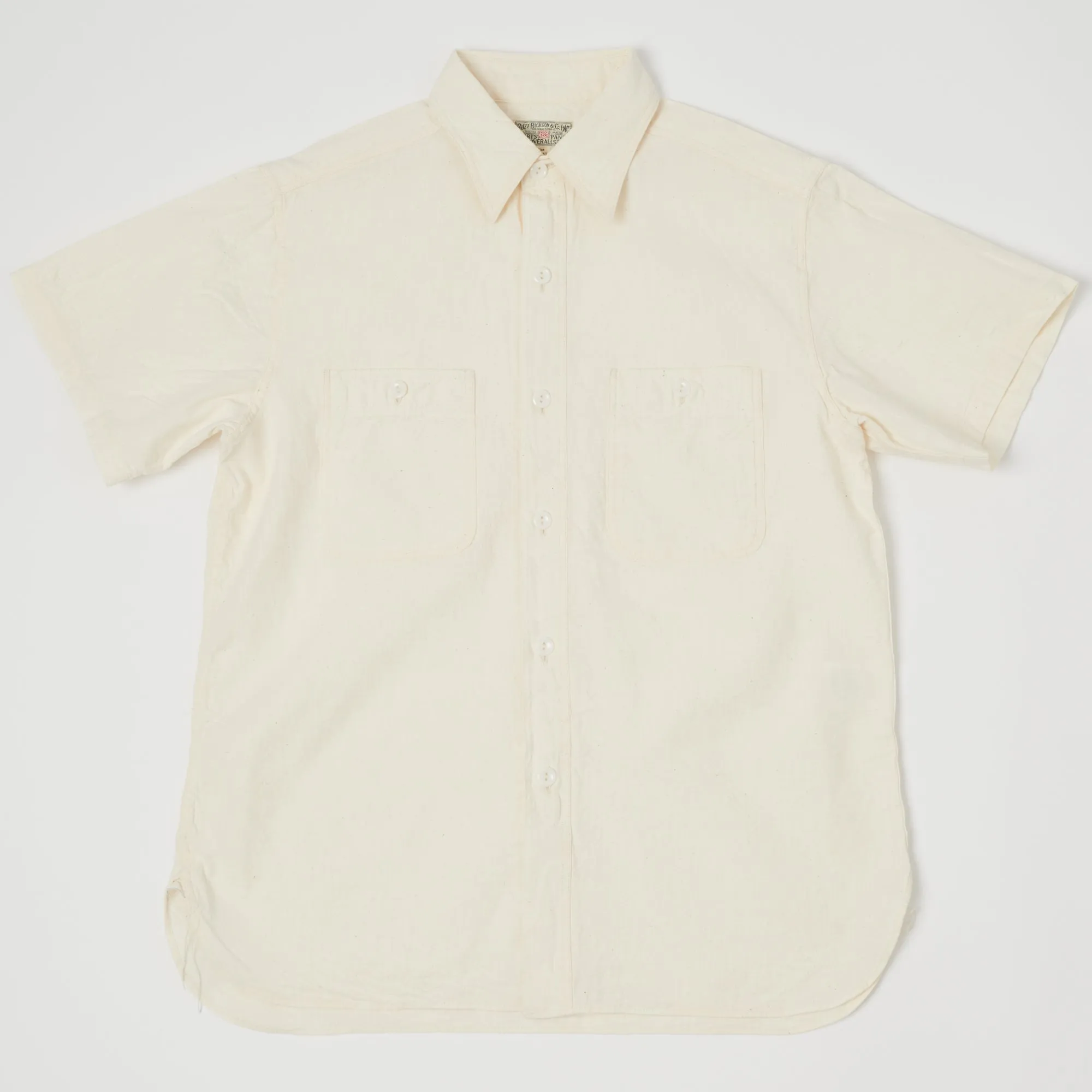 Buzz Rickson's Short Sleeve Chambray Shirt - White sold by Son of a Stag