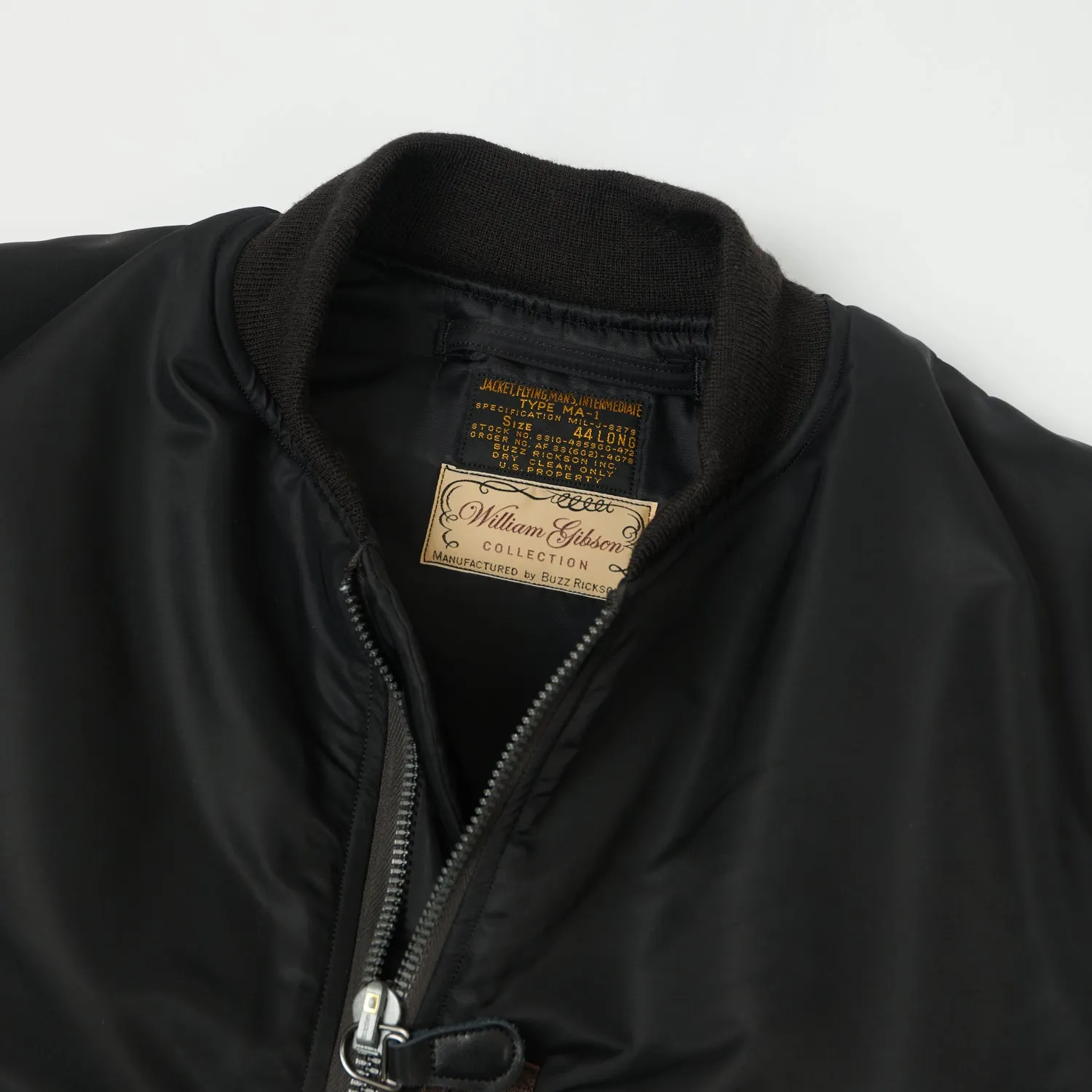 Buzz Rickson's x William Gibson MA-1 Flight Jacket 'Slender Long' - Black sold by Son of a Stag product image thumbnail 2
