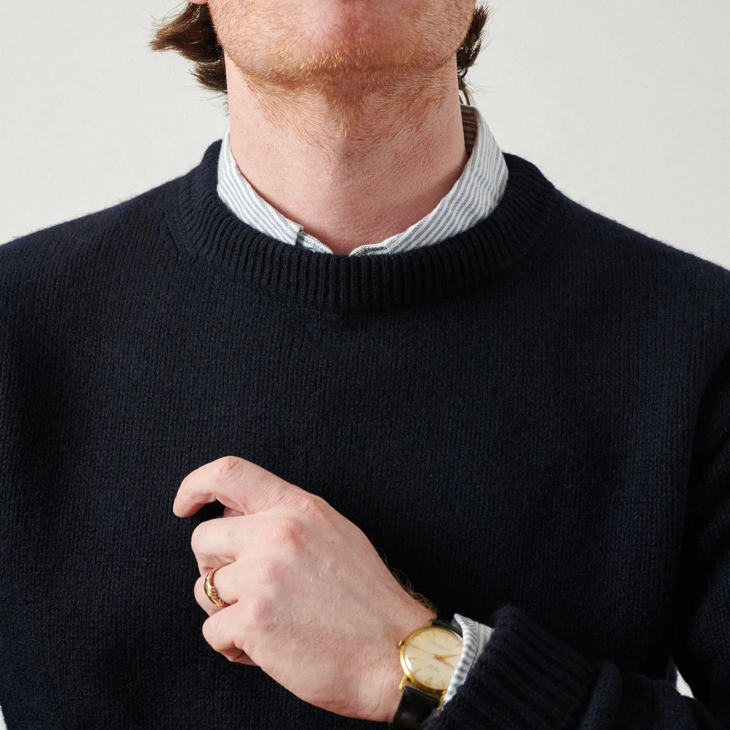 Merz b. Schwanen 'Good Basics' Wool Cashmere Knit Pullover - Dark Navy sold by Son of a Stag product image thumbnail 2